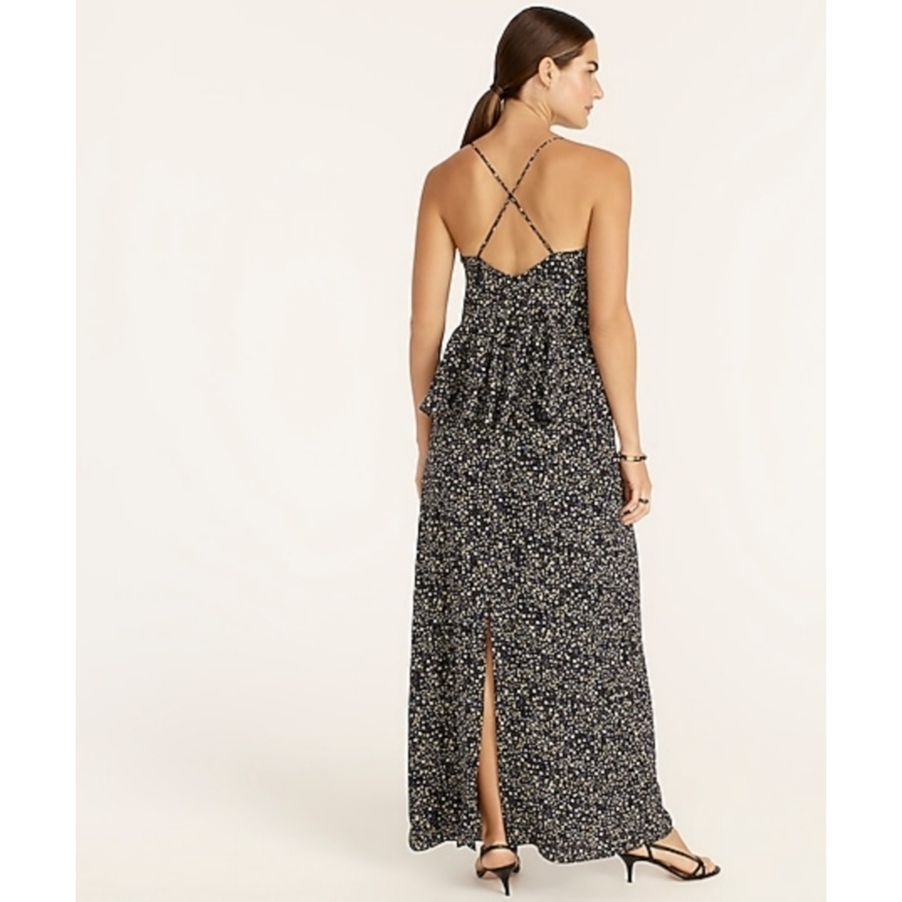 6. J.Crew Ruffle-back silk dress in starry sky print